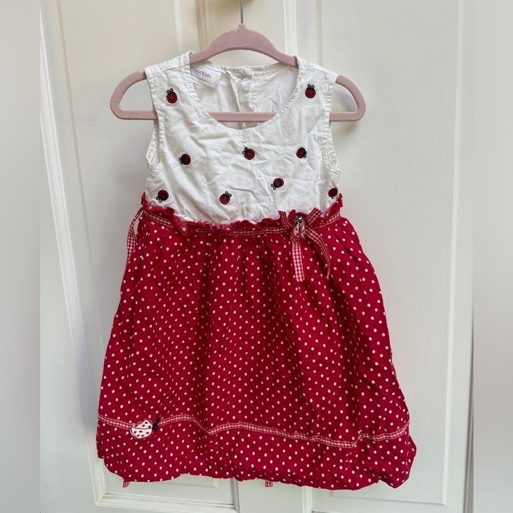 Wonderkids 3T White & Red Girls Ladybug Tank Top Short Sleeve Casual Dress